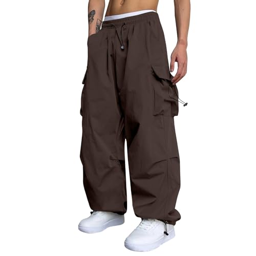 Mens Fashion Baggy Cargo Pants Drawstring Elastic Waist Parachute Overalls Loose Fit Sweatpants Casual Trousers
