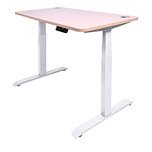 KQUEO Bureau Assis Debout électrique -Dynamic 140- Plateau 140x70 cm, 2 Moteurs, Table Reglable Hauteur 66-130cm, Panneau de Contrôle Digital, Capacité De Charge 110 Kg (Blanc & Chene 1) Cover