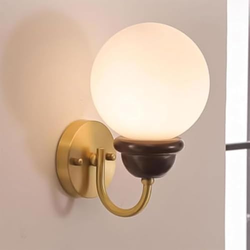 IFAIBYRNK Apliques De Pared Nórdicos Vintage Industriales, Lámpara De Pared Moderna De Madera E27 Con Pantalla De Vidrio Lechoso, Ideal For Dormitorio, Sala De Estar, Pasillo Y Comedor.