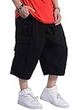 Kinghua Baggy Cargo Shorts for Men Elastic Waist Loose Fit Cotton Twill Below Knee Long Shorts (42, Black)