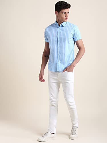 Image of Dennis Lingo Men's Cotton Striped Slim Fit Casual Shirt