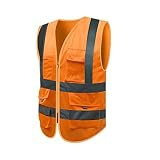 TEETLE Chaleco reflexivo Multi-Bolsillo,Chalecos de Seguridad de Malla for la construcción de Edificios,Chalecos Reflectantes de Alta Visibilidad con Bolsillos y Cremallera