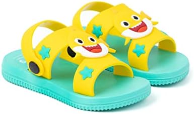 Baby Shark Kids Sandals | Blue & Yellow Sliders with Supportive Strap | Singing Shark Family Sliders Summer Slip-on Footwear | Image 3