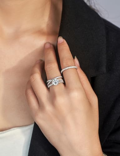 IMOLOVE Moissanite Engagement Ring for Women, 2CT Round Cut Hidden Halo Wedding Ring with D Color VVS1 Stone, 18K White Gold Plated Sterling Silver Size 5 — view 6