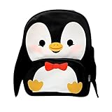 Mochila Infantil Pinguim, Alças Ajustáveis, Bolso Frontal, Preto e Branco