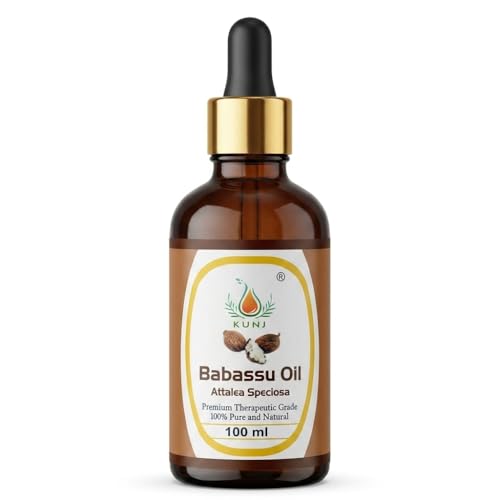 Image of KUNJ Babassu Oil 100ml - 100% Pure & Natural Cold Pressed Undiluted Carrier Oil for Hair, Skin, Face & Body Care | Lightweight Non-Greasy Moisturizing Oil | Fast Absorbing