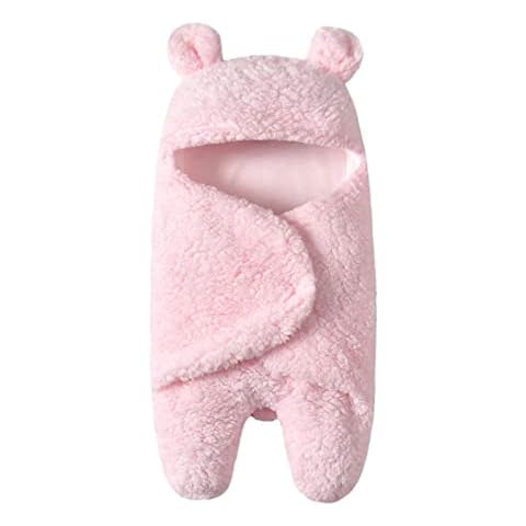 Yassiglia Baby Sleeping Bag Newborn Baby Plush Hooded Sleeping Bag Cute Bear Shape with Ears Fleece Wrap Blanket for Boy and Girl (Pink , 0-6 Months ) Cover