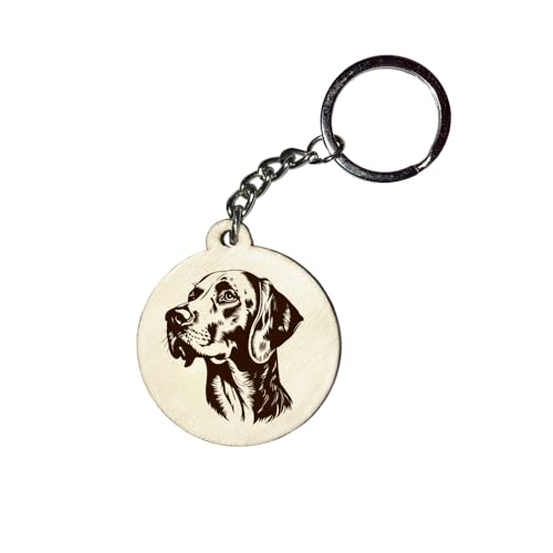 Girahlutions Holz Schlüsselanhänger Hundemarke Rund Ø 35mm Hunderasse Gravur Ihr Hund mit Name Wunschname Personalisiert Deutsch Kurzhaar