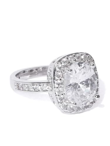Image of I Jewels Valentine's Special 18K Silver Plated Elegant Classy CZ Crystal Adjustable Designer Finger Ring for Women and Girls (A81-163)