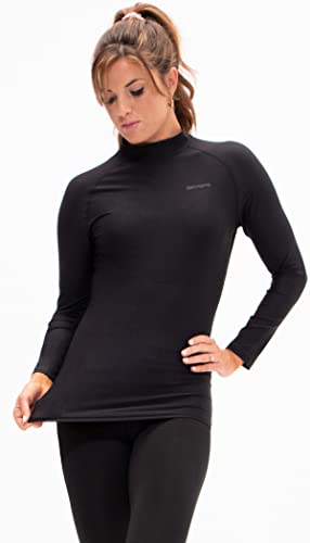 DEVOPS Women's Compression Turtle Neck Long Sleeve Athletic Shirts (Medium, Black/Charcoal/Green)