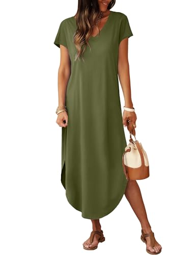 Image of RUMIA Summer Maxi Dresses for Women Cap Sleeve Long Sundress with Pockets
