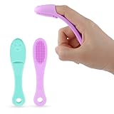 WLLHYF 2 Stück Silikon Hundezahnbürste Welpenzahnbürste Fingerzahnbürste Fingerlinge Hunde Katze Zahnpflege Effektive Zahnreinigung für Kleine Große Mittlere Hunde (grün+lila, Einheitsgröße)