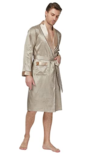 Image of TONY AND CANDICE Men's Satin Robe Lightweight Long Sleeve Silk Kimono Bathrobe with Shorts Set Sleepwear