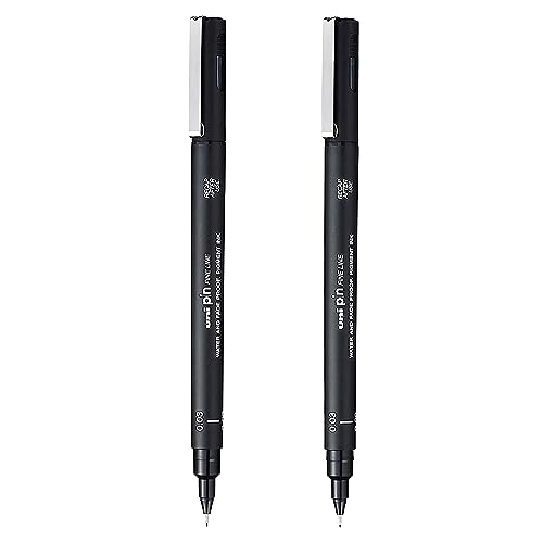 Uni Pin - Penne da disegno a punta fine, inchiostro nero, punta da 0,03 mm (2)