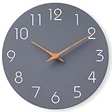 Mosewa - Orologio da parete, 20,3 cm, moderno, in legno, forma piatta, silenzioso, a batteria, senza ticchettio, semplice e minimalista, decorativo per camera da letto, cucina, ufficio (grigio)