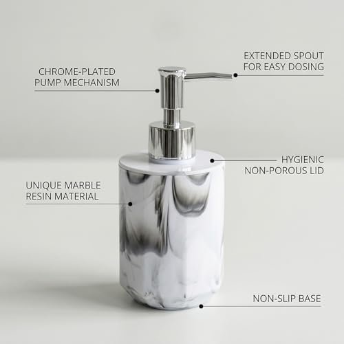 Image of Luxe Home International Marble Pattern Plastic Soap Dispenser for Bathroom and Kitchen Sink Leak Proof Liquid Hand Wash Round Bottle Lightweight Smooth Finish (17x8 cm White) Pack of 1