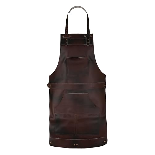 Tanner London Full Grain Leather Apron for Butcher, Barber, Woodwork, Cook, BBQ, Blacksmith, Dark Brown