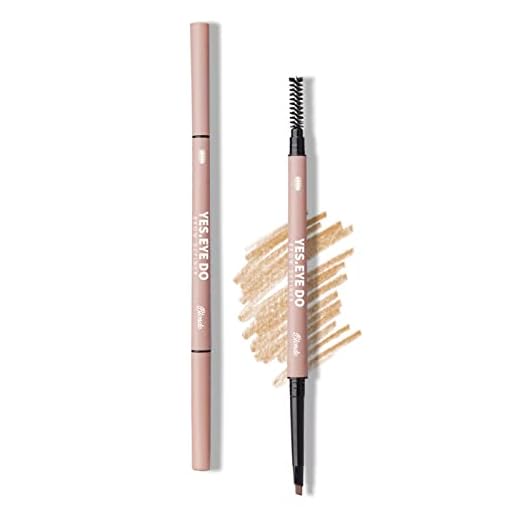 Lápis de sobrancelha loiro, caneta de sobrancelha retrátil loira com pincel spoolie para preenchimento e modelagem, caneta de microenchimento de sobrancelha de ponta dupla para sobrancelhas esparsas