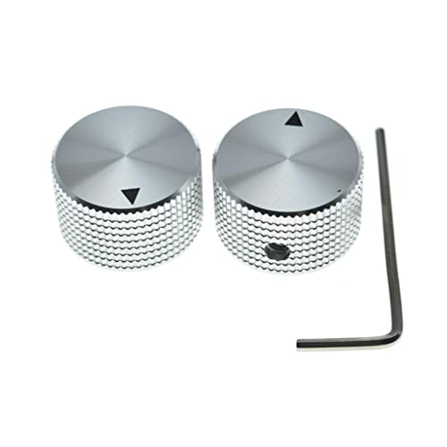 KAISH 2pcs 63/64"(25mm) Diam. Aluminium Potentiometer Knobs 1/4" Universal Metal Pot Knobs with Indicator and Set Screw for Guitar/Bass/AMP Amplifier/Power Amplifier/Preamps/Audio Equipments Silver
