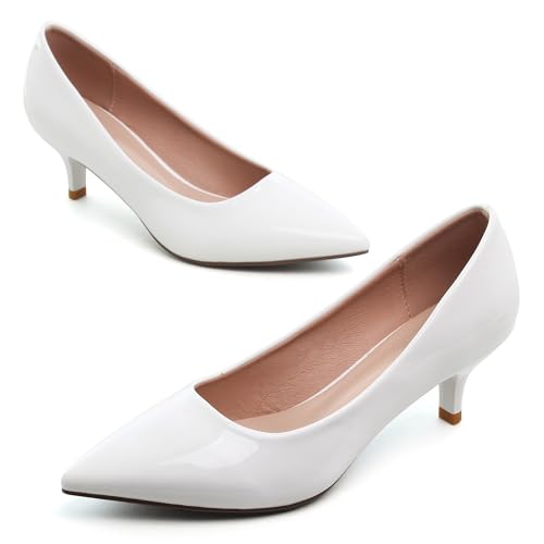 Image of Women's Low Kitten Heel Pumps Classic Fashion Dress Pumps Simple Heeled Shoes for Office Work