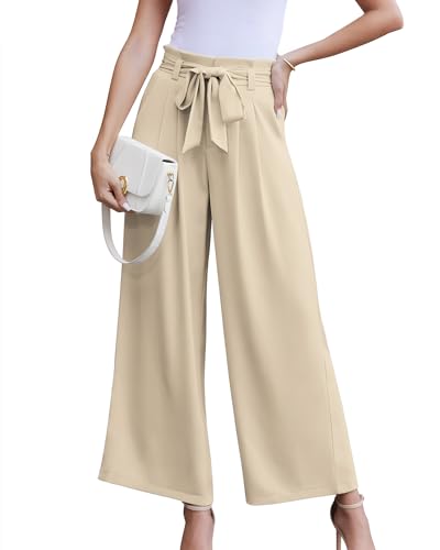 LOUSGUTA Paperbag Pants for Women Black Wide Leg Pants High
