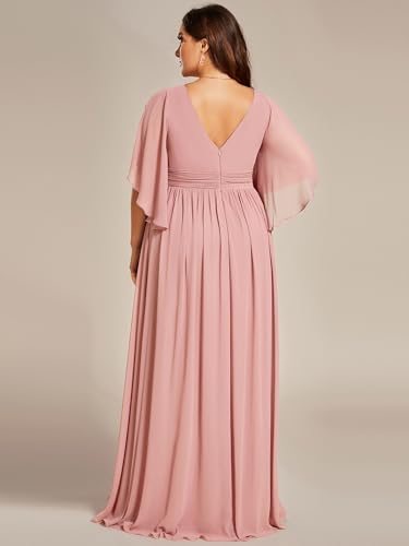 Image of Ever-Pretty Plus Women's Plus Size V Neck Half Sleeves Slit A Line Floor Length Bridesmaid Dress 01886-DA