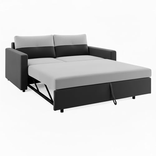 Image of SOCOZI Enrique 2-Seater Pull-Out Sofa Cum Bed | Soft Velvet Suede Fabric, Convertible Sofa Bed for Bedroom (Dark Grey-Light Grey)
