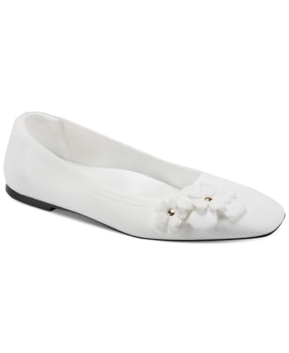 KARL LAGERFELD Paris Women's Zundro Ballet Flat with Flower Details, Bright White, 7