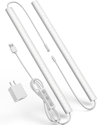 Vovamo Plug-in Under Cabinet Lighting, Dimmable Counter Lights for Kitchen, 2pcs 12 Inch, Cold White 6000K Linkable USB Led Closet Light, Wired Indoor Night Lights Bar for Desk, Sink,Workbench