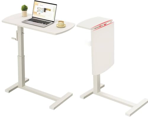 サイドテーブル 昇降式デスク高さ64-93.2p 在宅ワーク PCデスク幅80cm 高さ無段階調節 介護用 ベッドテーブル (折畳み, ホワイト)