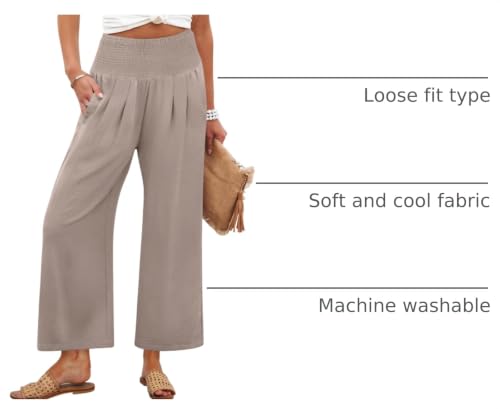 Image of ANRABESS Womens Wide Leg Palazzo Pants with Pockets | Lightweight Breathable High Waisted Pants, Beach Vacation Flowy, Lounge & Casual Summer Trousers