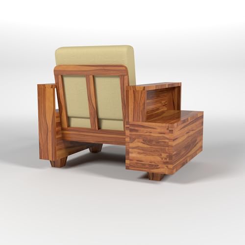 Image of Solid Sheesham Wood Single Seater Sofa with Drawer Storage - Elegant Wooden Sofa | Single Person Sofa Set for Your Living Room (Design 22)