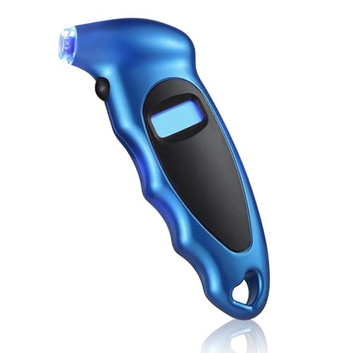Digital Tyre Pressure Gauge, 4 Settings, 150 PSI/10 Bar/1000 kPa/10 kg/cm², for Car, Truck, Bicycle, Motorcycle, Backlit LCD, Non-Slip Grip, Blue