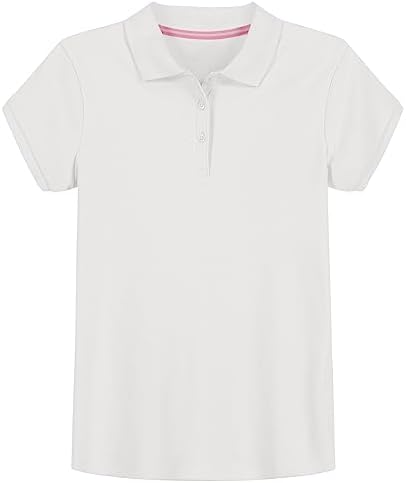 IZOD girls School Uniform Short Sleeve Interlock Polo Shirt, White, 8 10 US