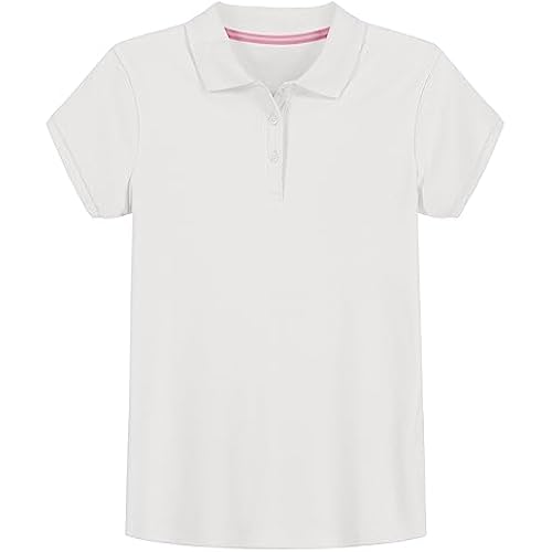 IZOD Girls' School Uniform Short Sleeve Polo Shirt, Button Closure, Comfortable & Soft Interlock Fabric