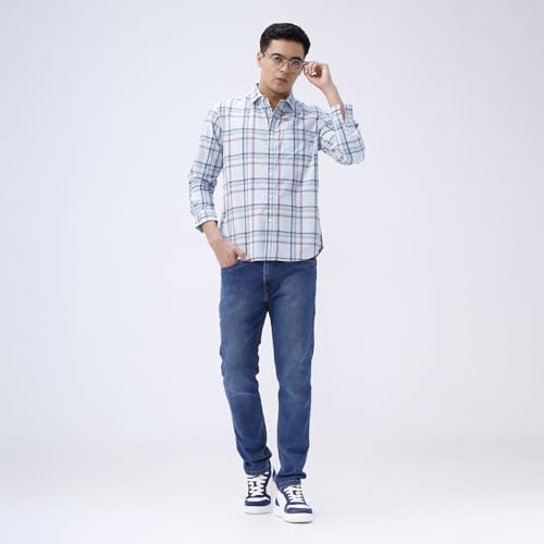 Image of BASICS 100% Cotton Checked Shirt for Men | Slim Fit | Everyday Smart Casual Wear | Full Sleeve