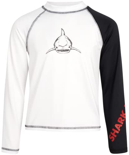Big Chill Boys' Rash Guard Set - 2 Piece Upf 50+ Swim Trunks And Short Sleeve Swim Shirt (4-14), Size 10/12, Tie Dye White Shark #TOP3