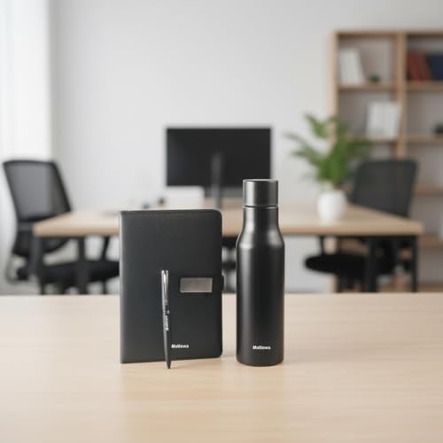 Image of Personalised 3 in 1 Corporate Gift Set which Includes Diary,Water Bottle, Metal Pen Gift Set for, Employee of The Month, Corporate Gift for Clients,Diwali Gifts(Black)
