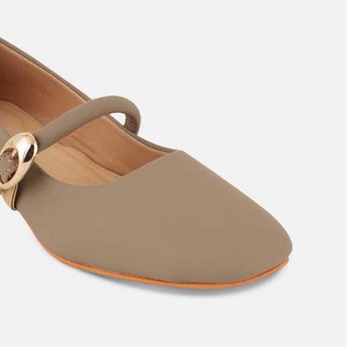 Image of DROP BOLD Khaki Square Toe Mary Jane Block Heel Show For Women & Girls