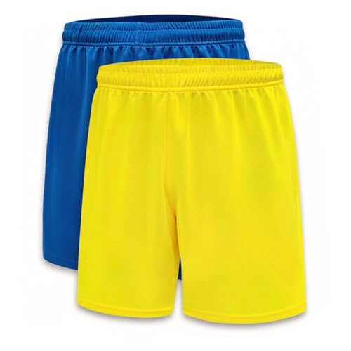 DINGDONG'S CLOSET 2 Pack Boys Basketball Shorts Athletic Soccer Shorts for Youth Kids Running Gym Tennis Quick Dry(Yellow Blue,13-14T)