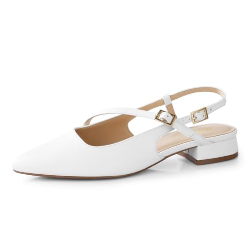 Ankis Slingback Pumps for Women 1 Inch Low Heels Flats Closed Pointed Toe Comfortable Walking Wedding Dress Shoes