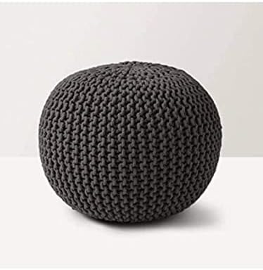Pouf for Living Room Sitting Round Ottoman Bean Filled Stool for Foot Rest Home Furniture Rope Twisted Brown Bean Bag - (Pack of 2)