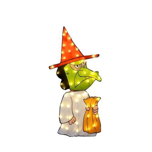 Peanuts 2 Dimensional Halloween Lighted LED Outdoor Indoor DCOR 32IN Ghost Green Witch Lucy