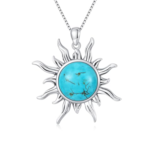 Doliox Collar Con Colgante De Turquesa Solar, Plata De Ley 925, Piedras Preciosas Auténticas, Regalo De Joyería Occidental Para Mujer, Plata Esterlina, Turquesa