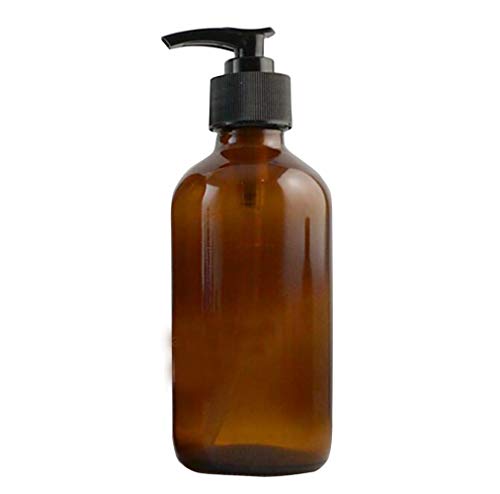 250 ml leere nachfüllbare bernsteinfarbene Glasflasche mit schwarzer Lotion-Pumpe, Lotion-Seifenspender, runde Glasflaschen für ätherische Öle, Aromatherapie, Heimwerker, Heimküche