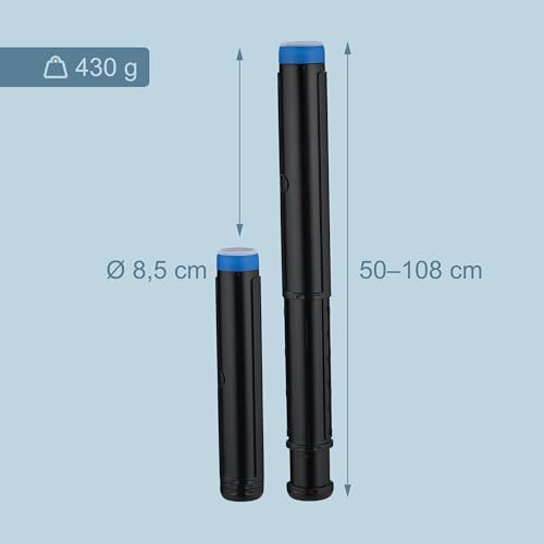 Relaxdays Posterrolle ausziehbar, 50-108 cm, Ø 8,5 cm, Transport Poster & Plakate, Zeichenrolle bis DIN A0, schwarz/blau