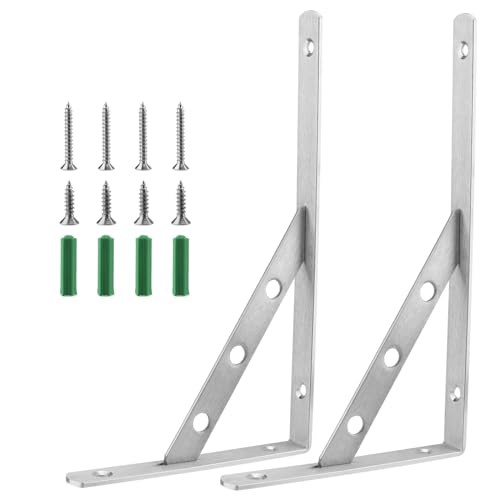 ZOENHOU Supporti per scaffali, 250 x 150 mm, 2 pezzi angoli di 90 gradi, portata 30 kg, angolo di carico pesante, spessore 4 mm, supporto per console, libreria, con viti