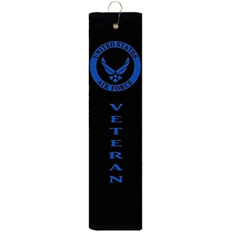 USAF United States Air Force Veteran Logo Symbol Tri-fold Golf Towel with Grommet & Hook Father's Day Club Ball Tee Golfing Gift Birthday Variety Colors Towels Vinyl Cover