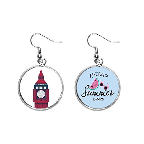 Pendientes de sandía con torre Big Ben y bandera británica para verano