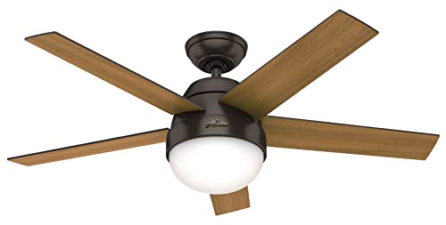 HUNTER FAN, Ventilador de Techo con Luz y Control Remoto para Interiores, Stile, 5 Aspas Reversibles, Color Bronce, 117 cm, adecuado para Verano e Invierno, Modelo 50641